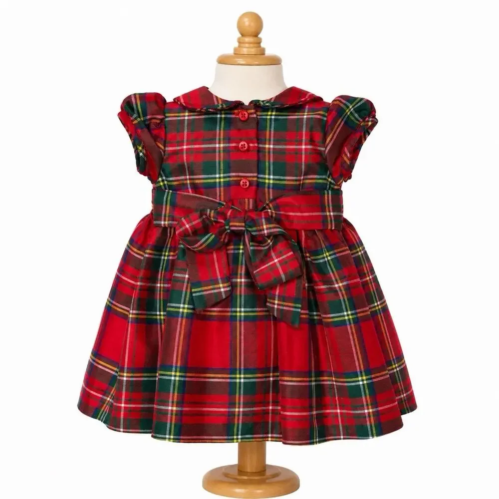 Laura Ashley Infant Holiday Dress 0-3 Months Red & Green Plaid Front Smocking